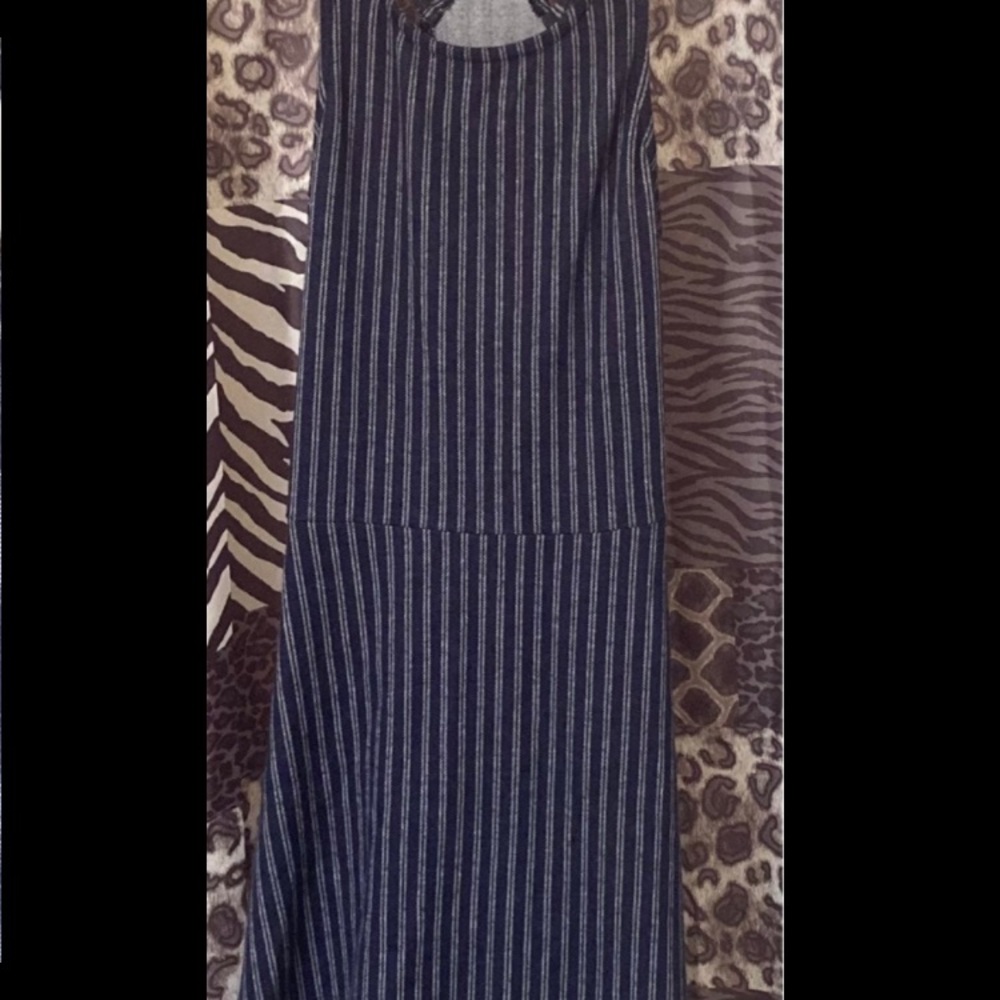 Double-Strap Blue and White Striped Derek Heart Racer Back Mini Dress
